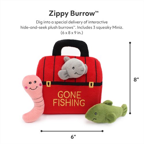 ZippyPaws Burrow, Fishing Tackle Box - Interactive Dog Toys for Boredom - Hide and Seek Dog Toys, Colorful Squeaky Dog Toys for Small & Medium Dogs, Plush Dog Puzzles
