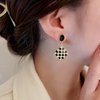 Sttiafay Vintage Black White Checkered Earrings Geometric Square Drop Earrings Square Checkered Earrings Black Disc Stud Earring Jewelry for Women