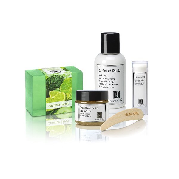 Nabila K Luxury Kit Gift Set - Bath & Body Skincare Spa Gifts for Women & Men - Includes Soaps, Lotions, Face & Body Scrubs & More - Ready to Gift Box - Summer Safari