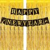 Zhehao Happy New Year Banner and 3.3 x 6.6 ft Gold Foil Fringe Curtains 2025 New Years Party Supplies Tinsel Streamer Backdrop New Year Bunting Banner for New Year Eve Party Decorations Celebration