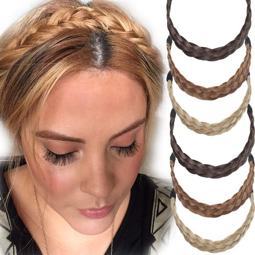 Benehair Braid Headband Chunky Braided Hair Band for Women Kids Synthetic Plaited Hairband Braiding Hairpiece Classic Wide Elastic Stretch Hairband 3 Strands Dark Brown 27g
