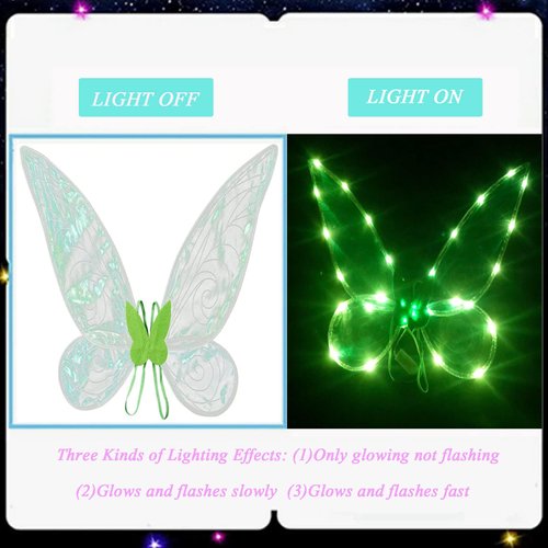 Lucakuins Fairy Wings for Girls Halloween Costumes,Butterfly Fairy Wings for Fairy Costumes Sparkle Fairy Princess Wings Party Favor (Green fairy wings with Light)