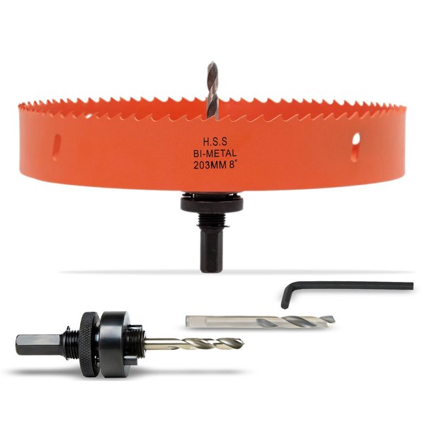 VIKITON 8 Inch Hole Saw with Arbor for Metal Wood Plastic, 8 in Bi-Metal Hole Cutter for Different Project with Smooth and Flat Drilling Edge, Fast Chip Removal，Lighter and Portable