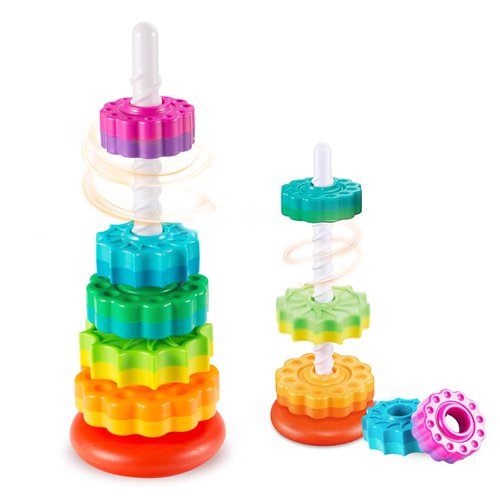 Eivaai Baby Spinning Stacking Toys Sensory Toys for Toddlers 1-3, Rainbow Ring Spin Montessori Toys for Babies 6-12 Months, Autism Learning Toy for 1 2 3 One Year Old Girl Boy Christmas Birthday Gifts