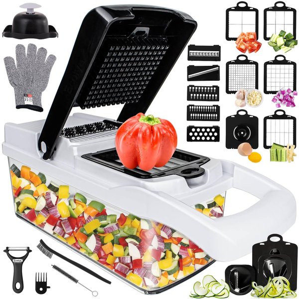 Vegetable Chopper 25 in 1 Multifunction Onion Chopper Dicer, Spiralizer for Veggie Cutter, Mandoline Slicer, Food Chopper with Container, 13 Blades