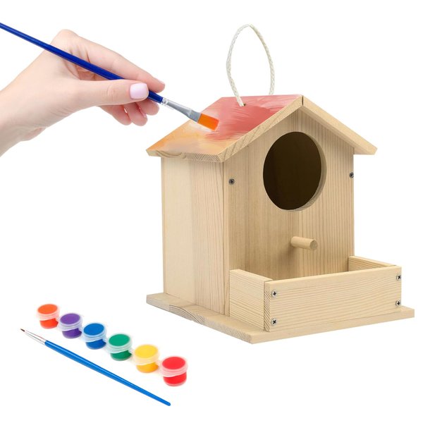 Thick&Thin Bird House Kits for Adult, Wooden DIY Birdhouse Kit, Outdoor Woodworking Crafts Freestyle Painting, Arts and Crafts Projects with Paints & Brushes, Gift Christmas