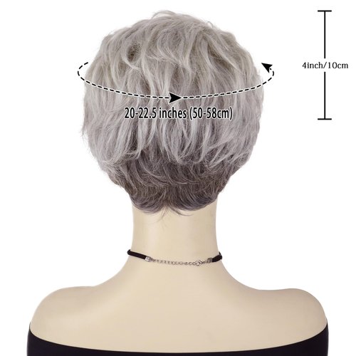 GNIMEGIL Synthetic Hair Curly Wigs Natural for Women Ombre Gray Hairstyle Old Lady Wig with Bangs Fluffy Curls Wavy Granny Silver White Wig Cosplay Halloween Costume