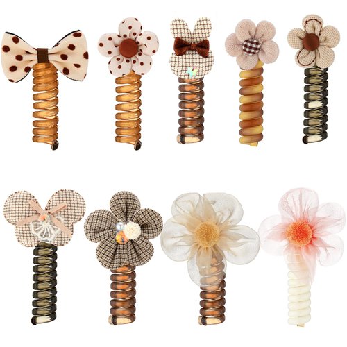 Yunlly 9 Pcs Colorful Hair Band Cord Hair Ties for Kids, Telephone Wire Hair Bands, Braided Hair Ties, Ponytail Holder Accessories for Girls (Fresh)