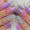 DANMANR Medium Press on Nails Sequins False Nails Art Full Cover Acrylic Coffin Purple Fake Nails for Women and Girls 24PCS