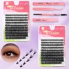 BTLLSSH Lash Extension Kit DIY 240pcs Lash Clusters Eyelash Extension Kit Individual Lashes Kit with Lash Bond & Seal Remover Lash Tweezers for Self Use (003D-0.31-0.63INCH-CatEye)