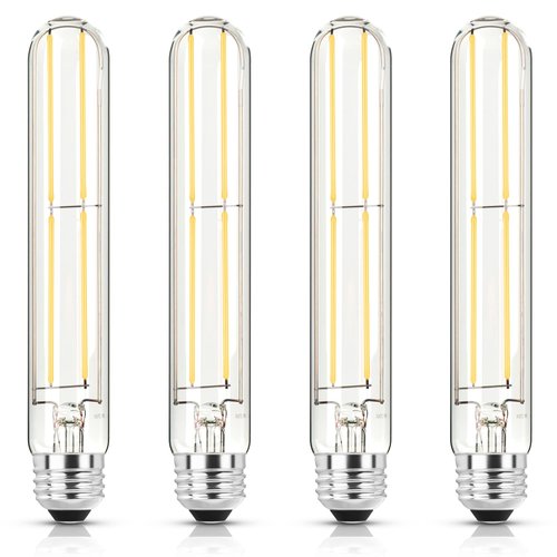 NOVELUX 7.3 Inch Edison Bulb,4000k Neutral White E26 Led Bulb 60 Watt Dimmable,6W T10 Bulb Clear Glass Long Tubular Light Bulbs,T9 Bulbs for Bathroom Vanity Light,Wall Sconces,Pendant(4 Pack)