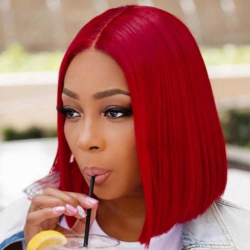 Wiggins Hair Red Bob Wig Human Hair Straight Lace Front Wigs Human Hair Red Bob Wig Human Hair 13x1 T Part Middle Part Straight Red Wigs For Black Women Glueless Wigs Human Hair Pre-Plucked 12 Inch