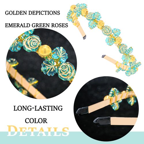 Wosois Gold Headband Flower Hair Bands Green Rose Leaves Gold Beads Party Banquet Tribal Fashion Headbands Accessories For Woman Girls