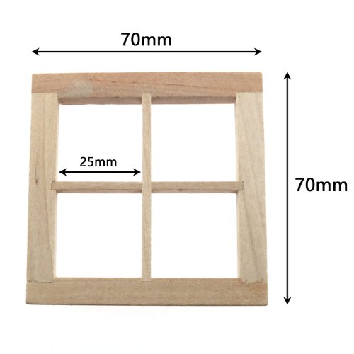RLECS Wooden Dollhouse Square Window 2.75 x 2.75 Wood Color 4 Pane Window 1/12 Dollhouse Miniature Accessories