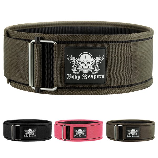 BodyReapers Nylon Self-Locking Weight Lifting Belt, 4" Weightlifting Belt For Fitness, Weight Lifting, Olympic Lifting - Adjustable Deadlift Belt, Squat Belt - Workout Belt For Men & Women