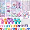 Faccito Mermaid Party Favors Mermaid School Stationery Set Class Reward Gift Notebooks Pencils Sharpener Erasers Stickers Sharpeners Stampers Mermaid Birthday Decoration Supplies (Lovely,86 Sets)