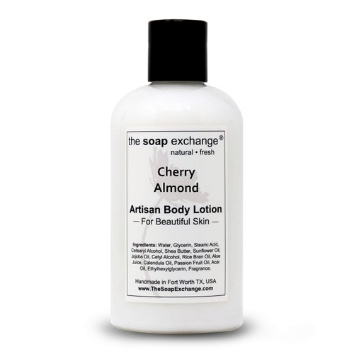 The Soap Exchange Body Lotion - Cherry Almond Scent - Hand Crafted 8 fl oz / 240 ml Natural Artisan Skin Care for Hand, Face, & Body, Moisturize, Hydrate, & Protect. Made in the USA.