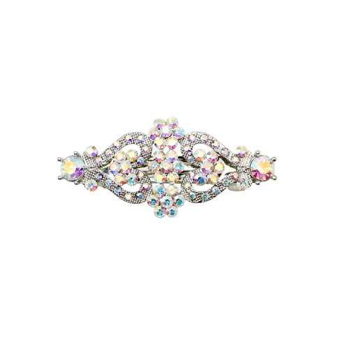 Faship AB Rhinestone Crystal Floral Double Hearts Hair Barrette Clip