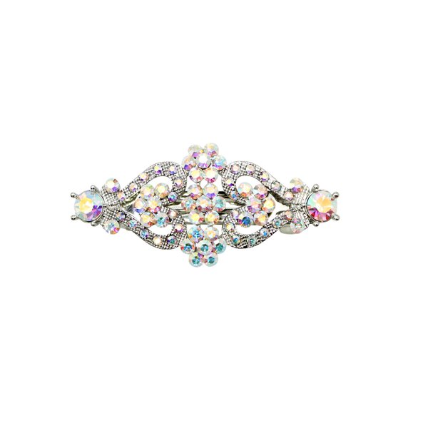 Faship AB Rhinestone Crystal Floral Double Hearts Hair Barrette Clip