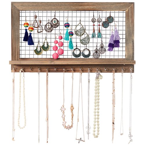 SoCal Buttercup Rustic Jewelry Organizer Wall Mounted - Wooden Wall Mount Display Holder for Earrings, Necklaces, Bracelets, Rings, and Many Other Accessories