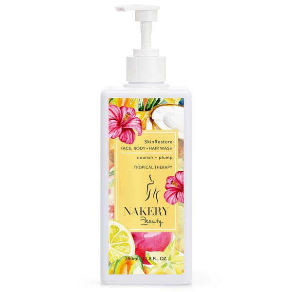 Nakery SkinRestore Hydrating Face & Body Wash with Hyaluronic Acid - Body Wash for Sensitive Skin - Foaming Face Wash & Oil Cleanser for Women 350ml - Sulfate Free & Cruelty Free - Tropical Threrapy