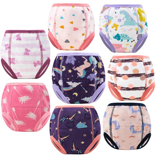 MooMoo Baby 8 Packs Potty Training Pants Cotton Absorbent Training Underwear for Toddler Baby Gir 3T