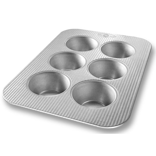 USA Pan Jumbo Texas Muffin Pan, 6 Well, Nonstick & Quick Release Coating, Aluminized Steel