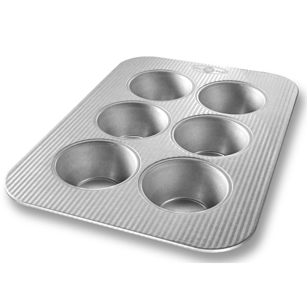 USA Pan Jumbo Texas Muffin Pan, 6 Well, Nonstick & Quick Release Coating, Aluminized Steel