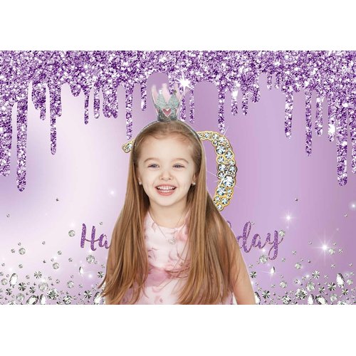 INRUI Purple Happy 10th Birthday Photography Background Girls Sweet Ten Years Old Birthday Party Decorations Backdrop 7x5FT