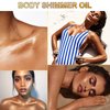 Body Shimmer Oil 100ml, Moisturizing Long Lasting Body Luminizer Face Brighten, Waterproof Liquid Illuminator Body Glow, Shimmer Body Glitter Oil Highlighter Summer Glowing Makeup (#03 Bronze Gold)
