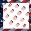 Blue French Tips Press on Nails Short Square Independence Day Fake Nails American Flag False Nails 4th of July Star Sequin Glitter Acrylic Nails Patriotic Full Cover Stick on Nails for Women 24Pcs