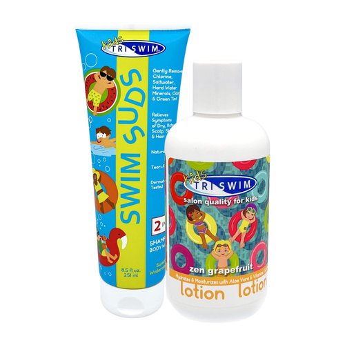 TRISWIM Kids Swim Suds & Lotion Set 8.5 fl oz each | Tear-Free 2-in-1 Kids Swim Shampoo Chlorine Removal/Body Wash & Hydrating Lotion Set | Gentle Chlorine-Out Solution for Kids' Clean