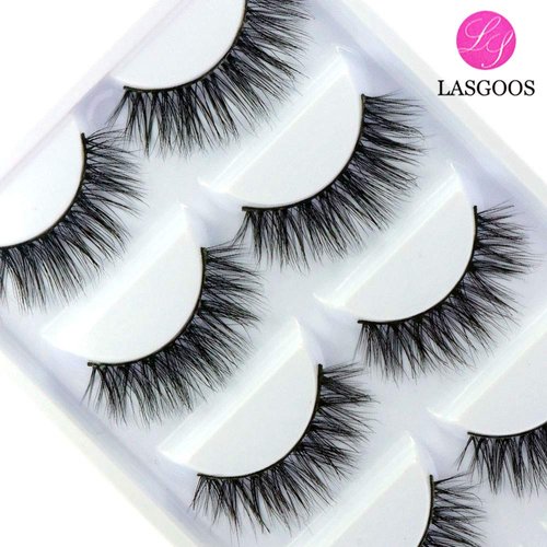 Luxurious Siberian Mink 3D False Eyelash LASGOOS Design Natural Look Messy Cross Daily Light Weight Reusable Fake Eyelashes Eye Makeup 5 Pairs/Box (A10)