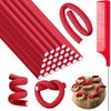 30 Pieces Flexible Curling Rods Twist Foam Hair Rollers Soft Foam No Heat Hair Rods Rollers and 1 Steel Pintail Comb Rat Tail Comb for Women Girls Long and Short Hair (Cherry Red,7 x 0.3 Inch)