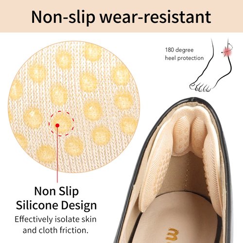 Heel Pads for Shoes That are Too Big Heel Inserts for Women Anti-Slip Heel Grips Liner Cushions Inserts for Women Men, Prevent Rubbing Blisters Heel Slipping(4Pairs) Beige+Black