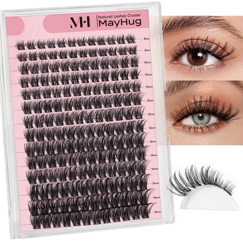 Mayhug Natural Lash Extension Wispy Eyelash Extensions 8-16MM Individual Lashes Extensions 168pcs Cluster Eyelash Extensions D Curl Eyelash Extension with Thin Lash Band