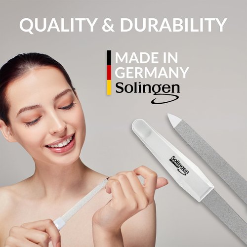 marQus Sapphire Nail Files Set - 6 Pcs with 3-Way Nail Buffer - Stainless Steel, Double Sided Sapphire Grit for Natural Nails, Solingen Germany - White Non-Slip Handle - Professional Nail Care Kit