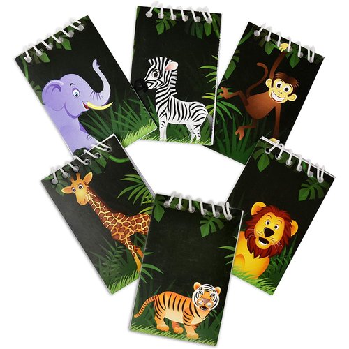 Gift Boutique 48 Count Zoo Jungle Animal Mini Notepads Safari Tropical Themed Favor Supplies Decor Lion Zebra Giraffe Tiger Elephant Monkey Animals Pals Baby Shower Spiral Notebook for Kids Classroom