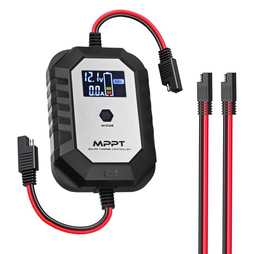 10A 12V MPPT Solar Charge Controller,PowMr Small Portable Solar Panel Regulator with LCD Display,Long Press Switching of Battery Type,for 12 Volt Gel AGM Lithium LiFePO4 Battery