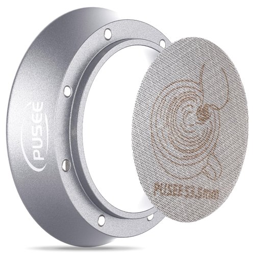 54mm Espresso Dosing Funnel & 53.5mm Puck Screen,PUSEE Coffee Dosing Ring Aluminum Metal,Reusable 1.7mm Thickness 150μm Espresso Puck Screen 316 Stainless Steel Fits 54mm Portafilter
