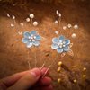 Foyte Crystal Leaf Wedding Hair Comb and Hair Pins Blue Flower Headpiece Rhinestone Gold Hair Piece Bride Pearl Hair Accessories Set for Women