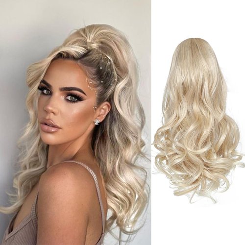 BETHANY Ponytail Extension,15 Inch Drawstring Ponytail Hair Extensions Short Wavy Fake Pony Tail Synthetic Hair Pieces for Women (Blonde)