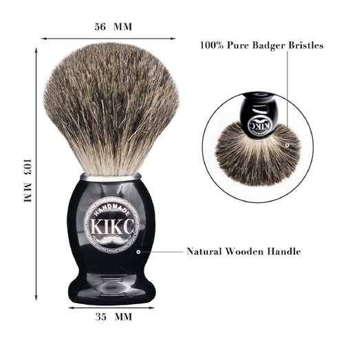 KIKC Handmade Shaving Brush - 100% Pure Badger Hair and Black Wooden Handle, can be used with Safety Razor, Straight razor, Barber Salon tool.