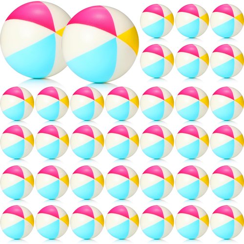 36 Pcs Beach Stress Ball 2.5 Inch Summer Mini Stress Relief Balls Rainbow Squeeze Toys Pu Foam Squeezy Balls for Girls Boys Adults Beach Birthday Party Favors Water Pool Games (Bright Color)