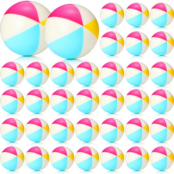 36 Pcs Beach Stress Ball 2.5 Inch Summer Mini Stress Relief Balls Rainbow Squeeze Toys Pu Foam Squeezy Balls for Girls Boys Adults Beach Birthday Party Favors Water Pool Games (Bright Color)
