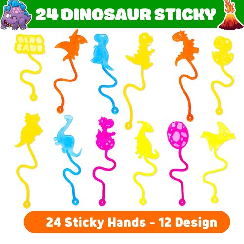 24PCS Dinosaur Sticky Hands Bulk Party Favors Perfect Birthday Party Supplies for Kids Aged 4-12 Stretchy Sticky Hand Fidget Toys Goodie Bag Stuffers Treasure Box Toys Classroom Prizes Student Gifts