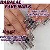 BABALAL Long Square Press on Nails Black Goth French Tip Fake Nails 3D Bow Cross Skull Charm Glue on Nails Rhinestone Shiny Acrylic Nails Y2k Lace Manicure Design False Nails for Women and Girls