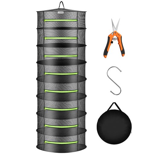 VIVOSUN 8-Layer Mesh Drying Rack Hanging Design with Green Zippers for Dehydrating, Indoor and Outdoor Pruning Shears Included