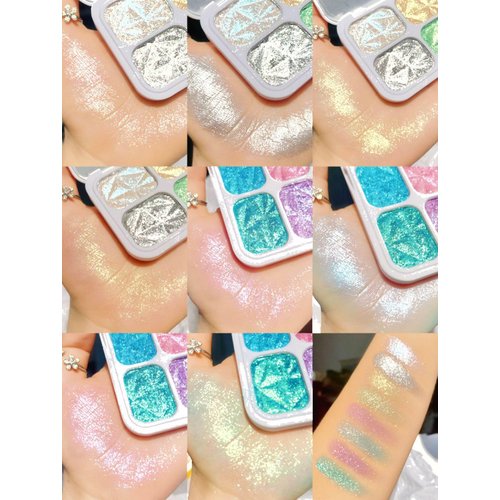 SUMEITANG 8 Colors Highlighter Makeup Palette，Shimmer Glitter Multichrome Highlight Powder luminizers，All Sparkling Shades Can Be layered or Worn Individually to Enhance & Brighten Your Face Features