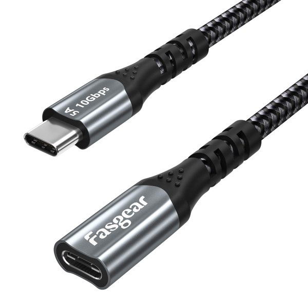 Fasgear USB C Extension Cable 6ft 10Gbps USB 3.2 Type C Male to Female Extender Nylon Braided 100W 5A Fast Charging Compatible for PSVR2/Mac Book Pro/iPad 10/Switch Host/PS 5 Controller/XPS (Black)